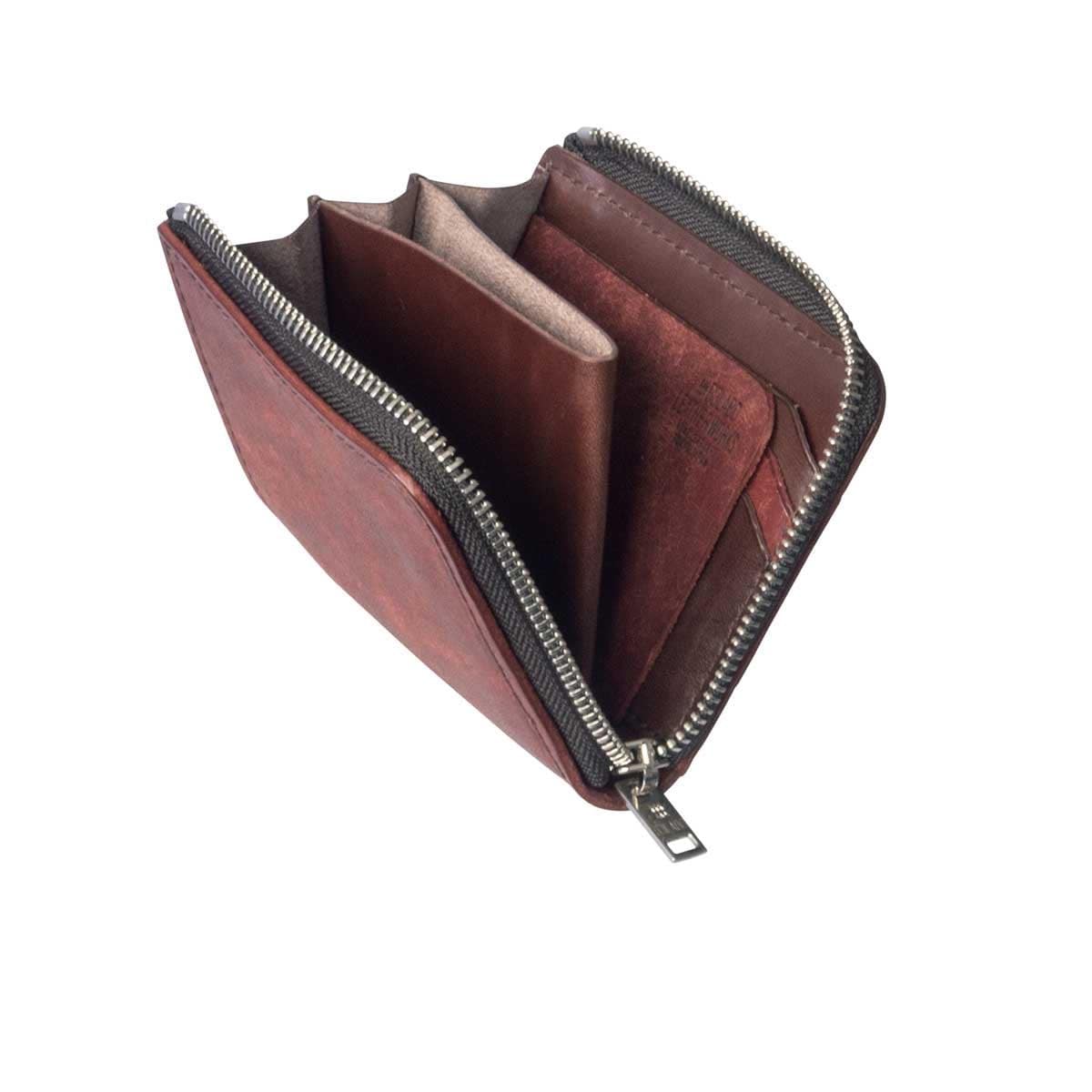 【Pueblo×栃木レザー】 L字ファスナー短財布 ワイン ー