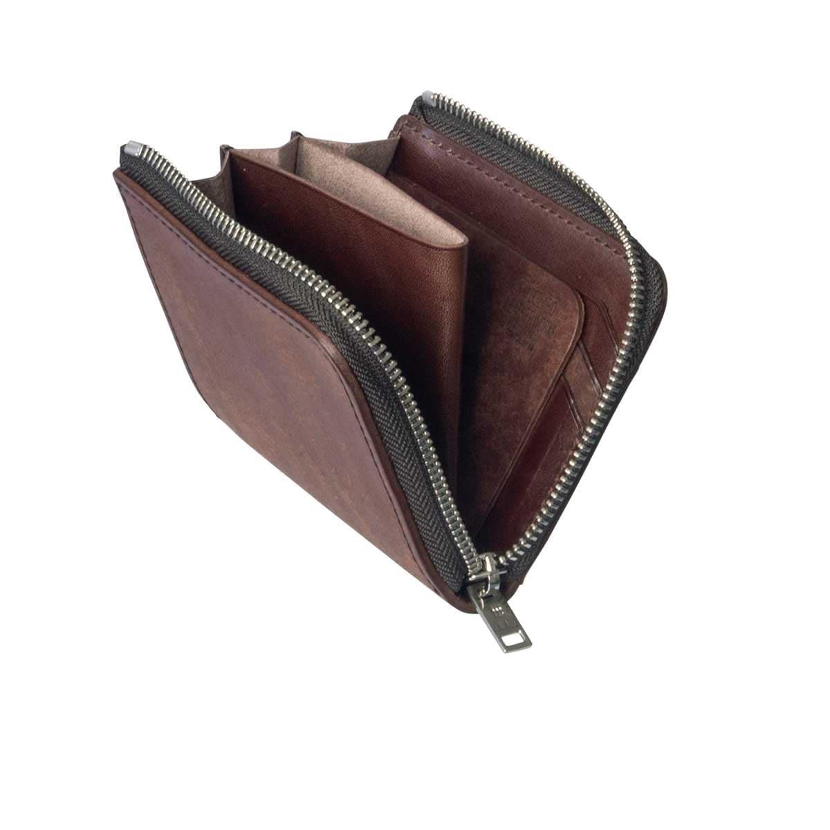 【Pueblo×栃木レザー】 L字ファスナー短財布 ブラウン ー