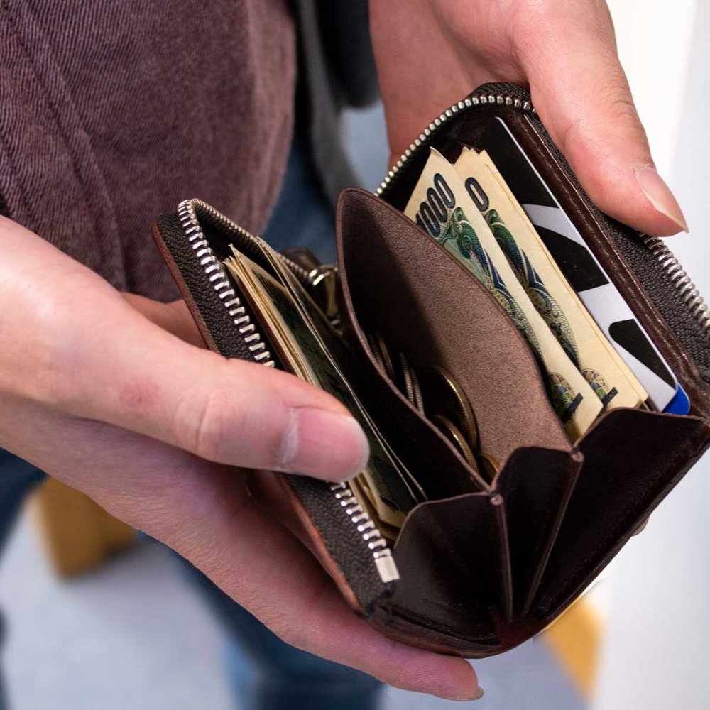 【Pueblo×栃木レザー】 L字ファスナー短財布 ブラウン ー