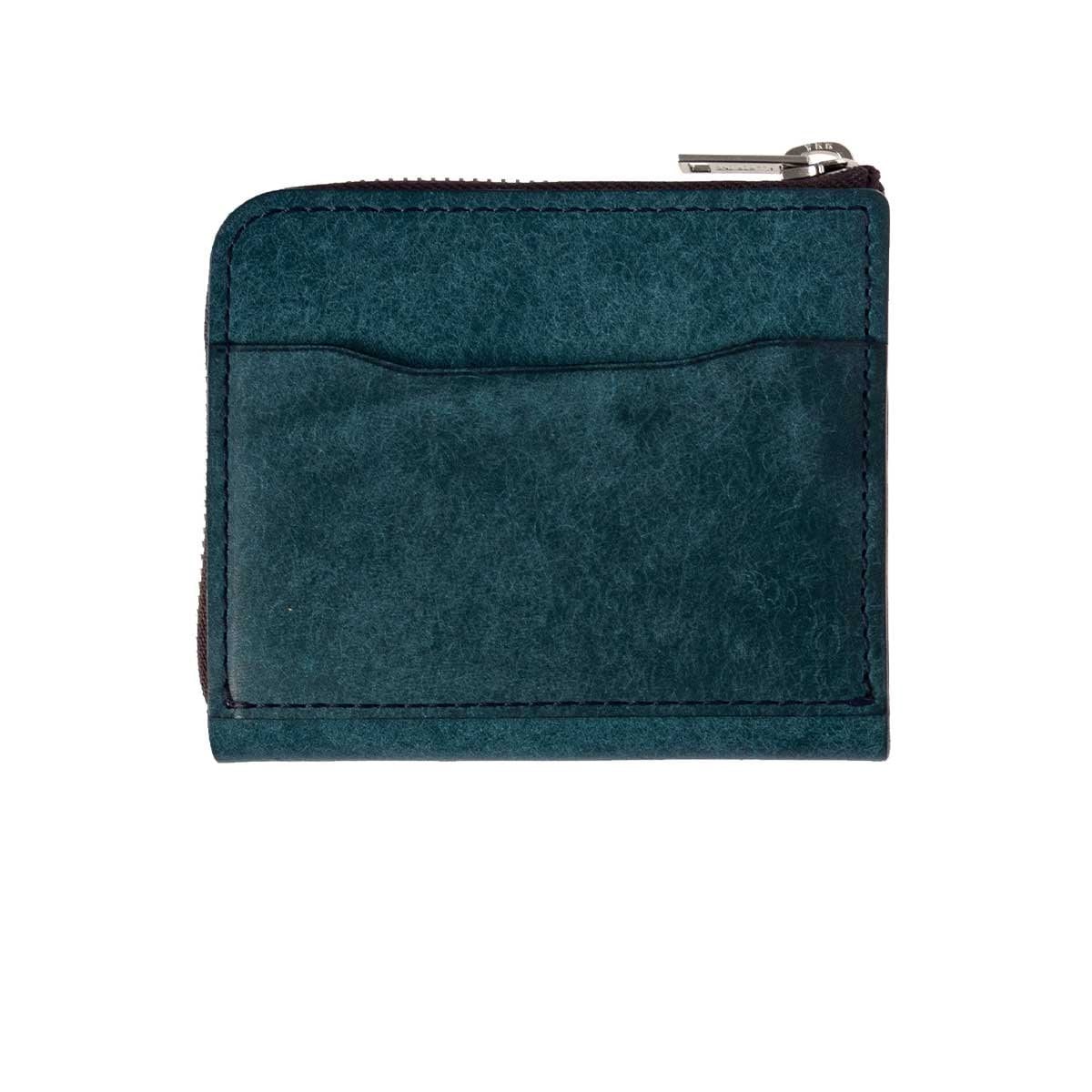 【Pueblo×栃木レザー】 L字ファスナー短財布 ブルーグリーン ー
