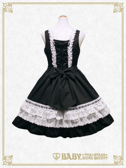 レースフリル ジャンパースカート（クロ×白） クロ×白