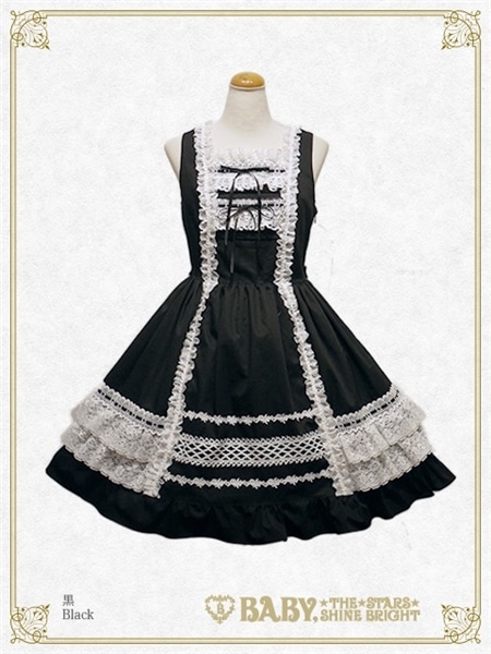 レースフリル ジャンパースカート（クロ×白） クロ×白