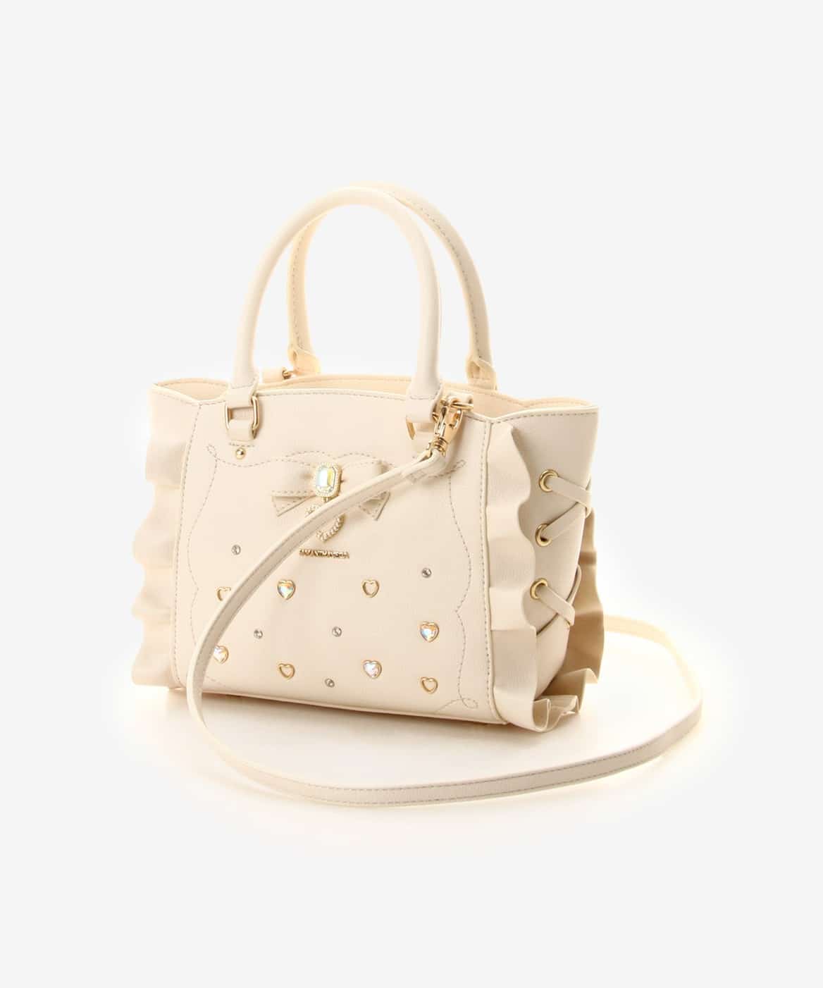 サイドレースアップリボンビジューミニフラッター