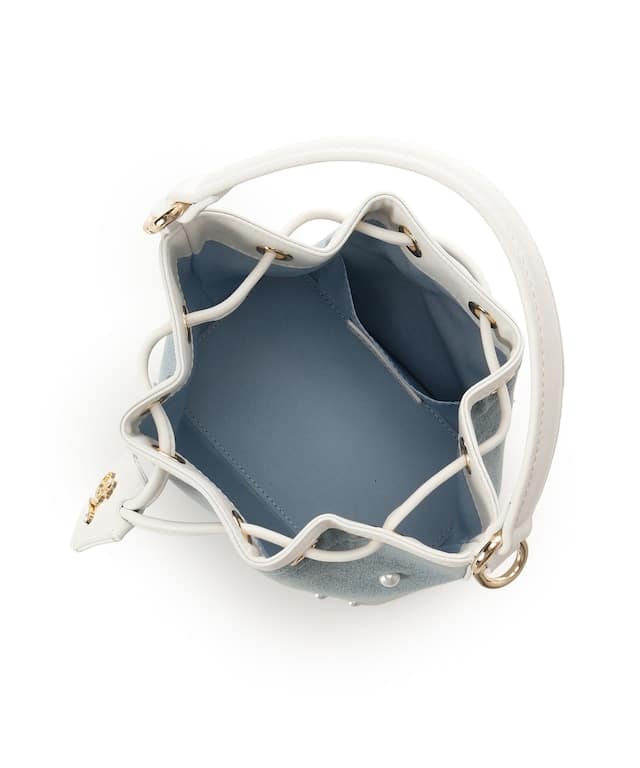 ロゴ金具デニム巾着バッグ