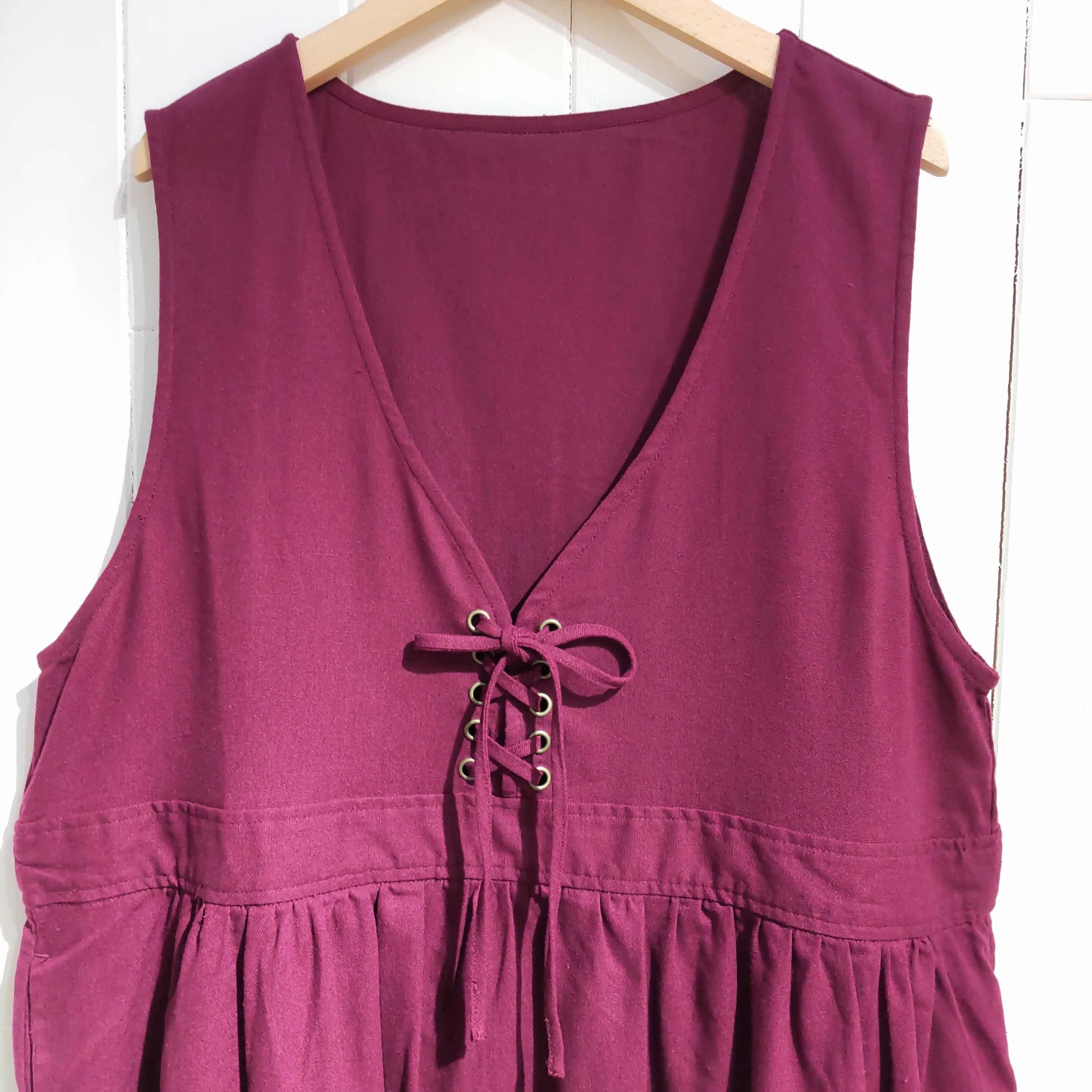 レーヨン麻レースアップジャンパースカート BO F