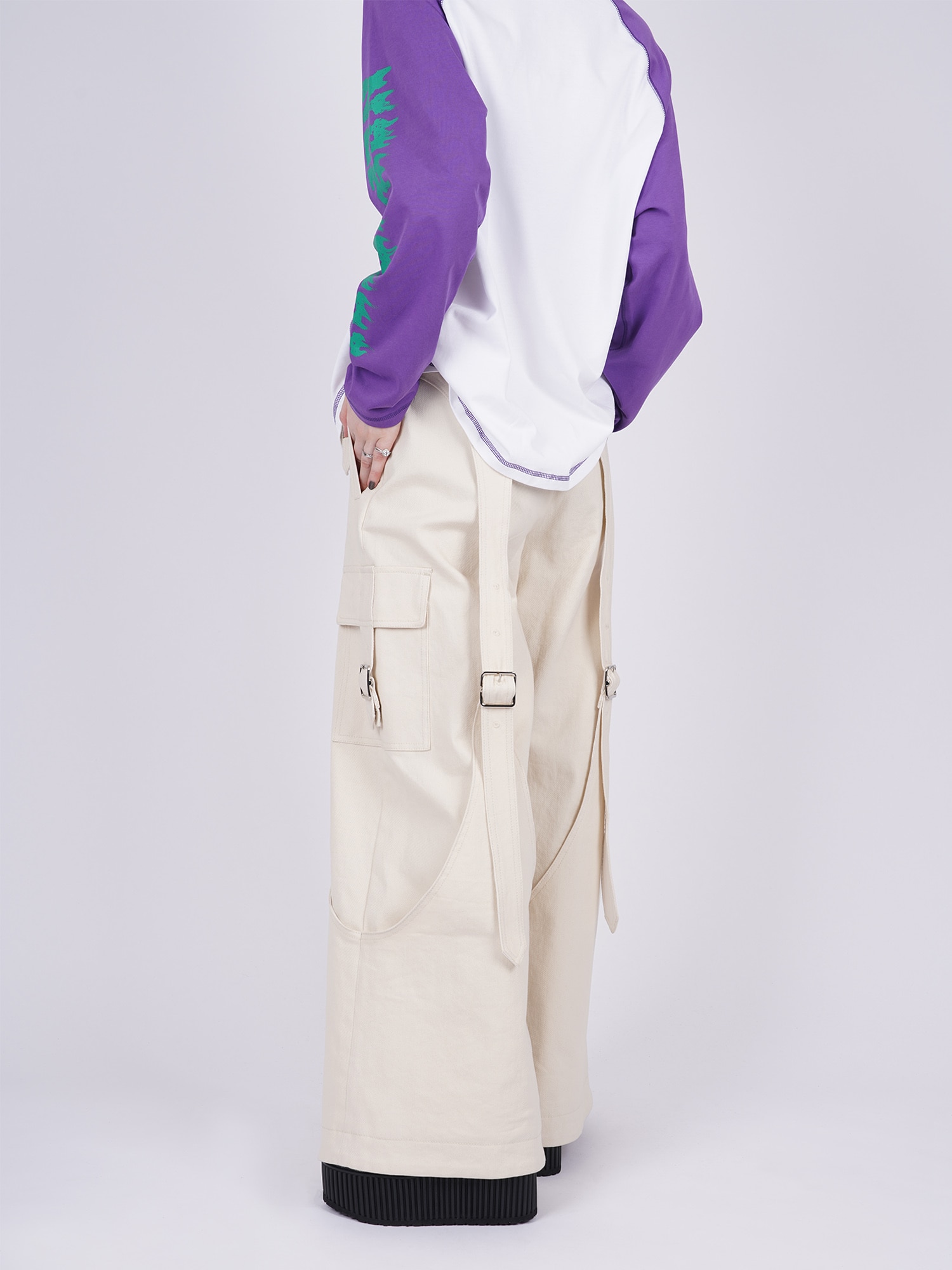 Drill Belted Baggy Trousers アイボリー S