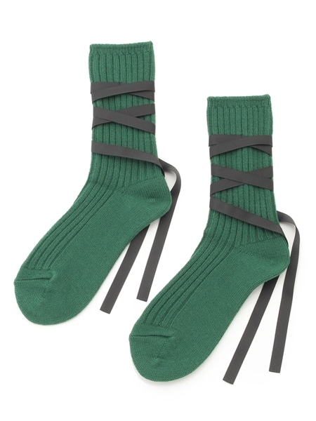 RIBBON LACEUP SOCKS GRN F