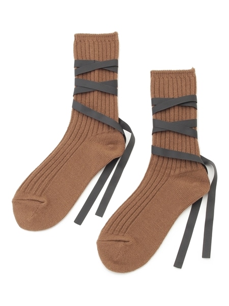 RIBBON LACEUP SOCKS BRW F