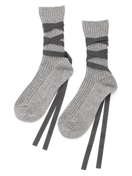 GLITTER RIBBON LACE UP SOCKS SLV F