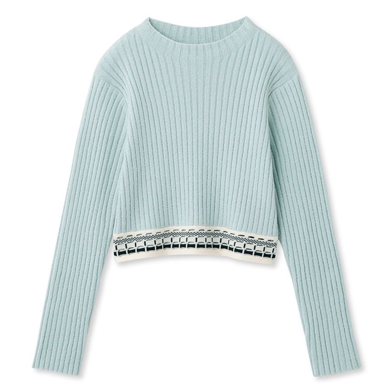 ウエストジャガードリブニットトップス LBLU F