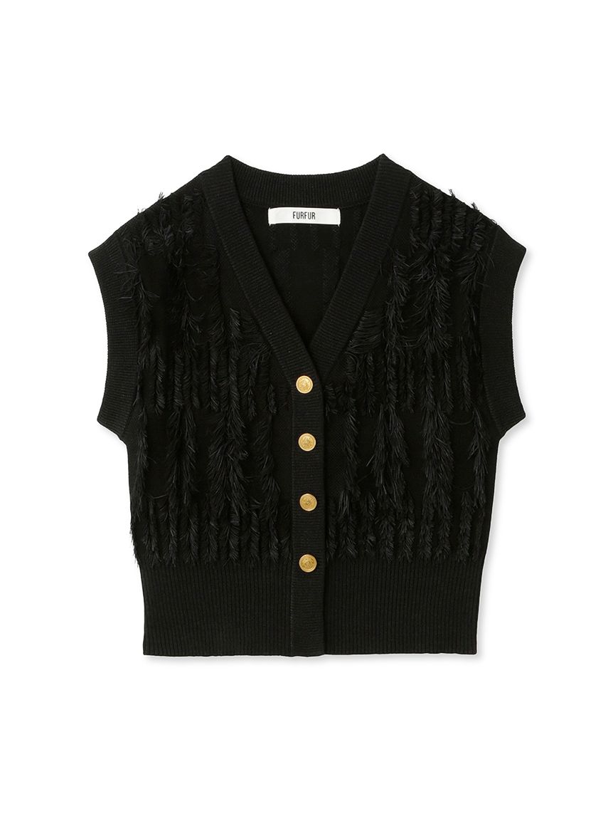 フリンジ編みベスト BLK F
