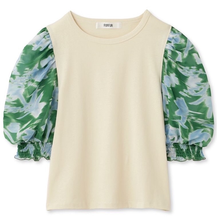 ぼかしフラワープリントドッキングTシャツ GRN F