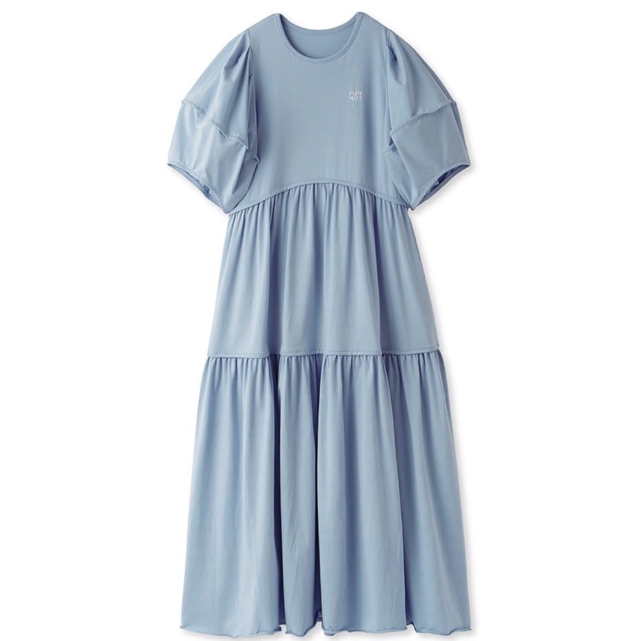 ロゴ刺繍パフスリーブカットワンピース SAX F