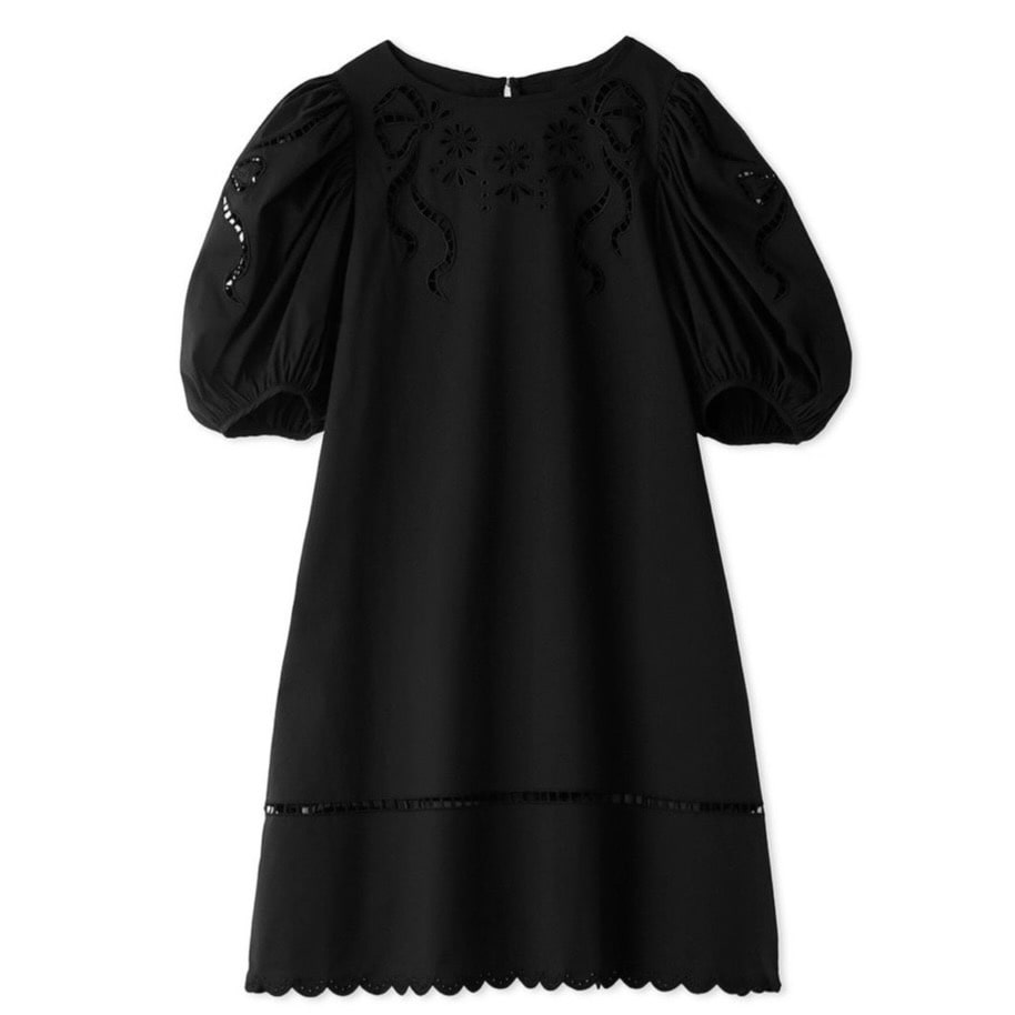 リボン刺繍チュニックブラウス BLK F