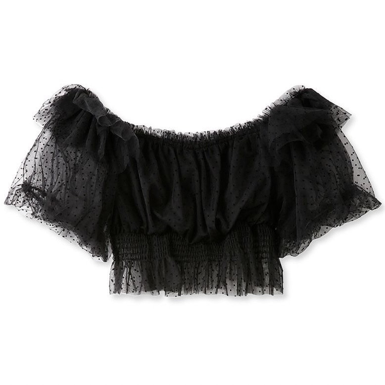 ドットチュールパフスリーブブラウス BLK F