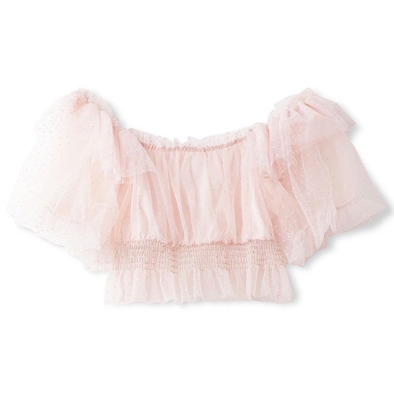 ドットチュールパフスリーブブラウス PNK F