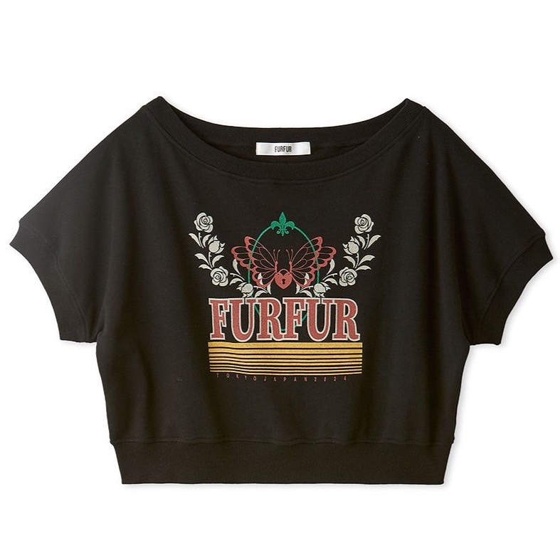 プリント半袖スウェット BLK F