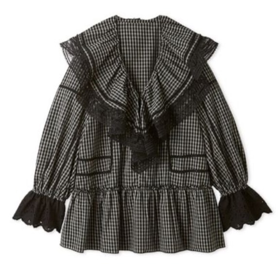 フリルカラーチュニックブラウス CHECK F