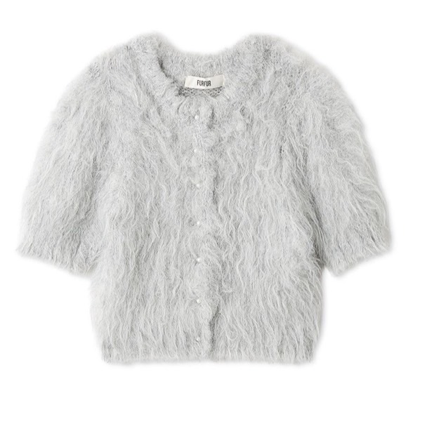 ファーライク半袖カーディガン LGRY F