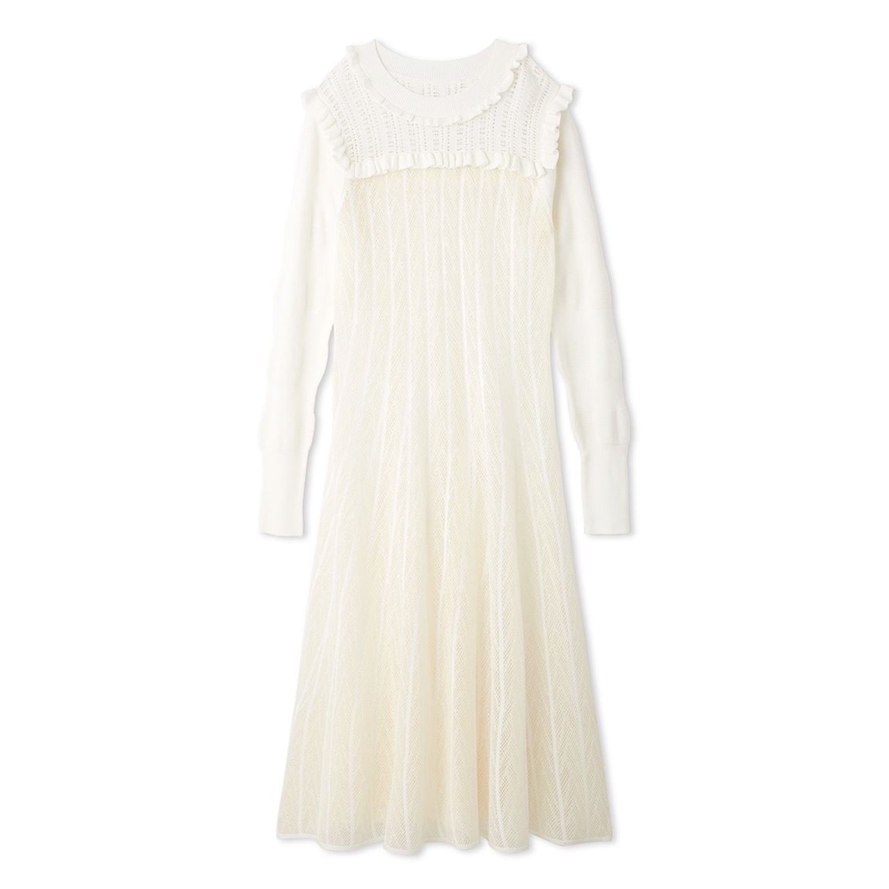 レーシーフレアニットドレス WHT F