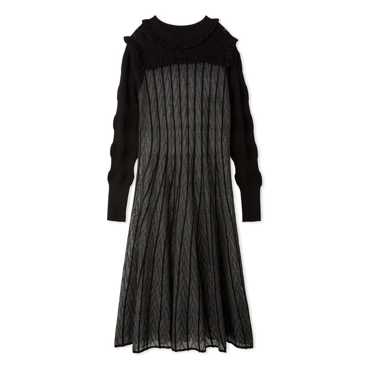 レーシーフレアニットドレス BLK F