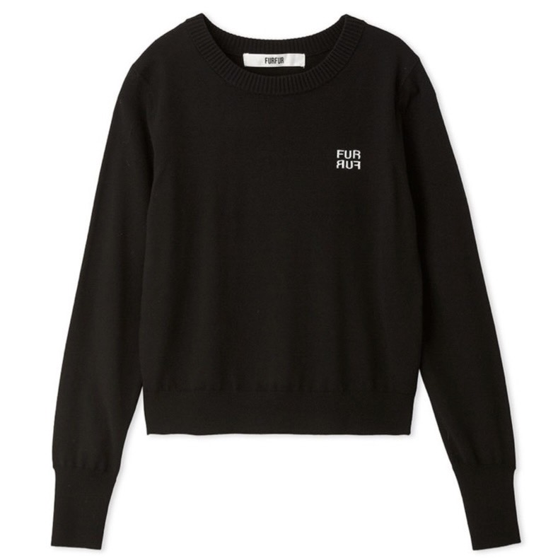 ロゴ刺繍クルーネックセーター BLK F