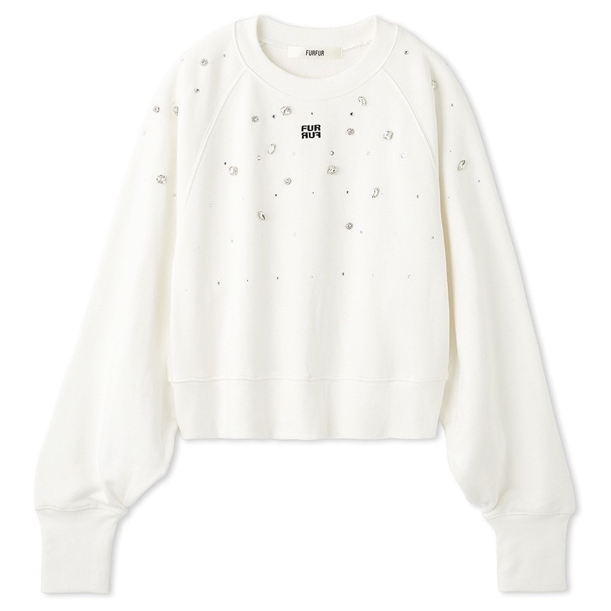 ビジュー付きロゴ刺繍スウェット OWHT F