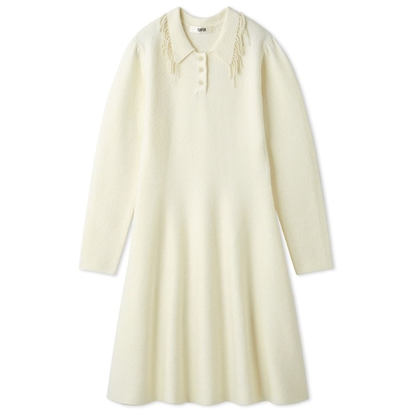 パールフリンジ衿ニットワンピース　FURFUR FURFUR パールフリンジニットワンピース