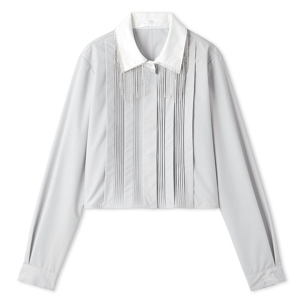 ビジューフリンジシャツ GRY F