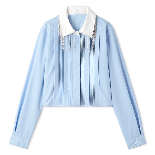 ビジューフリンジシャツ BLU F