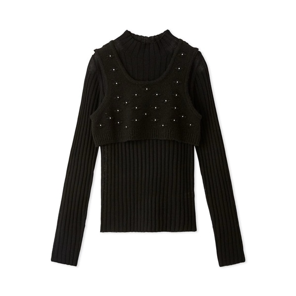 フラワーニットレイヤードセット BLK F