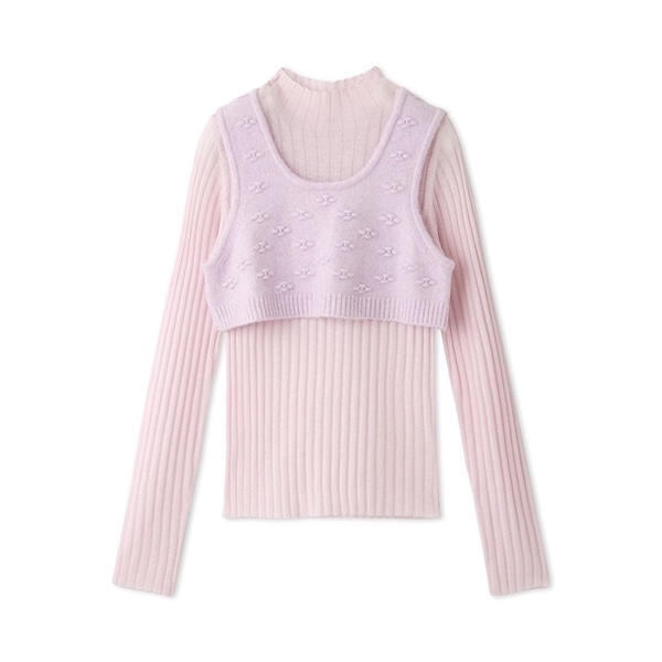 フラワーニットレイヤードセット PNK F