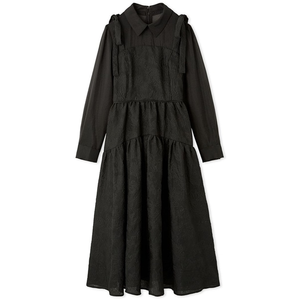 パフスリーブラメジャガードコンビドレス BLK F