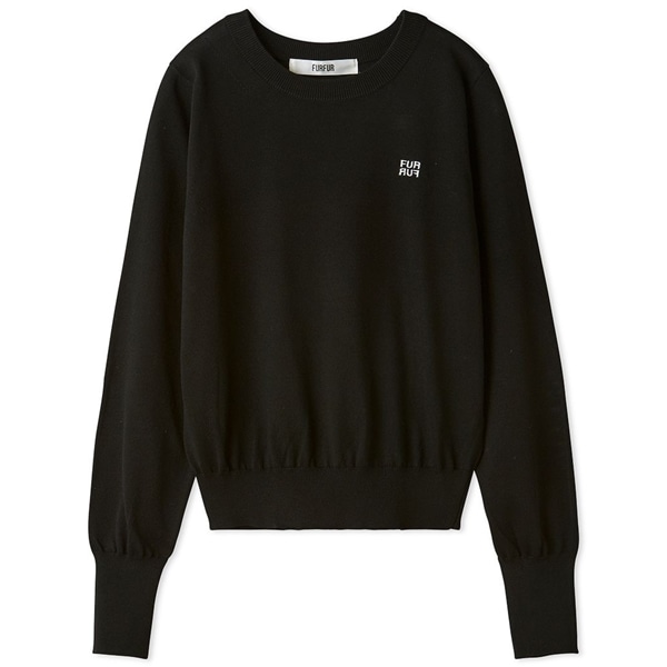 ロゴ刺繍クルーネックセーター BLK F