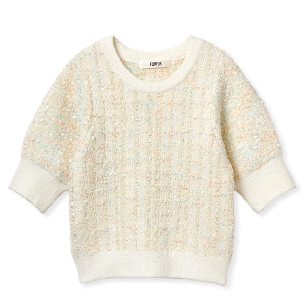 ツイード半袖ニット IVR F