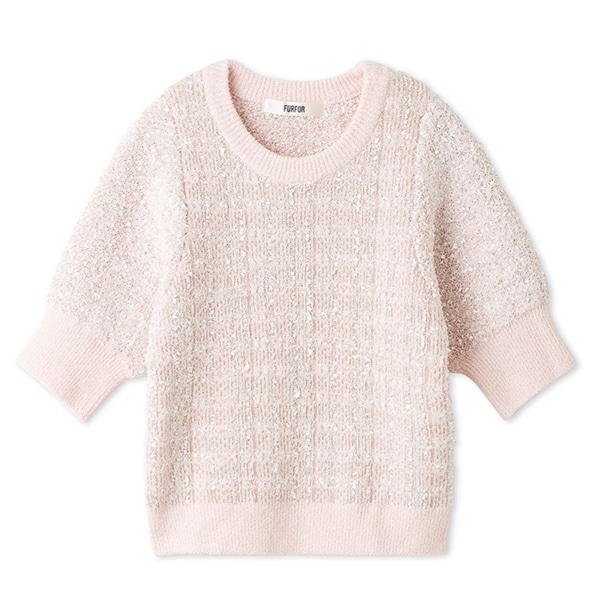 ツイード半袖ニット PNK F