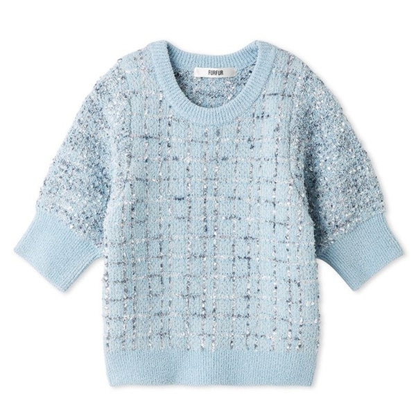 ツイード半袖ニット SAX F