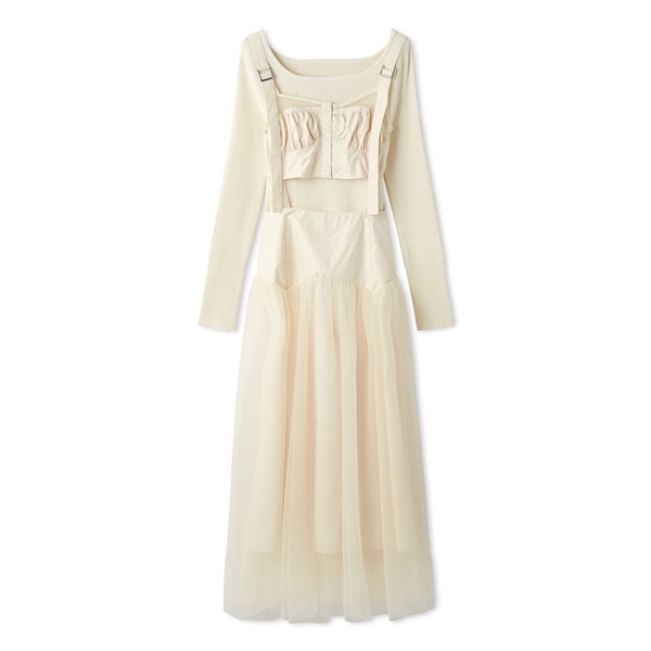 ニットセットチュールタフタワンピース IVR F