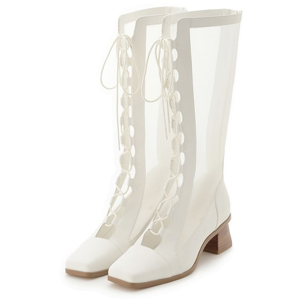 レースアップメッシュブーツ WHT 37