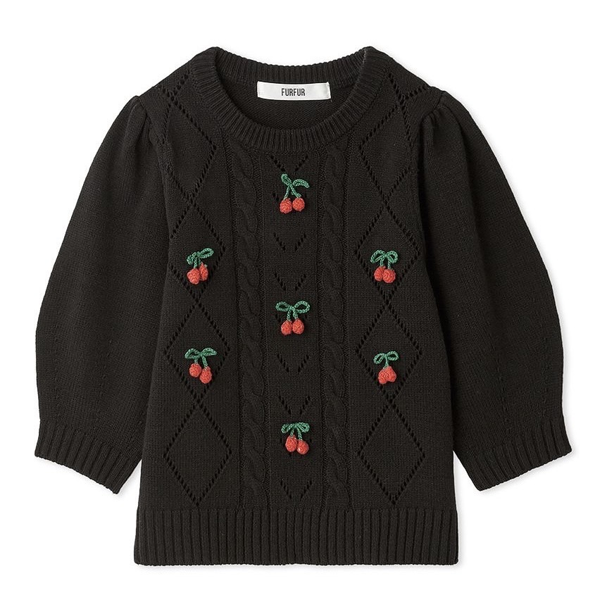チェリーモチーフニットトップス BLK F