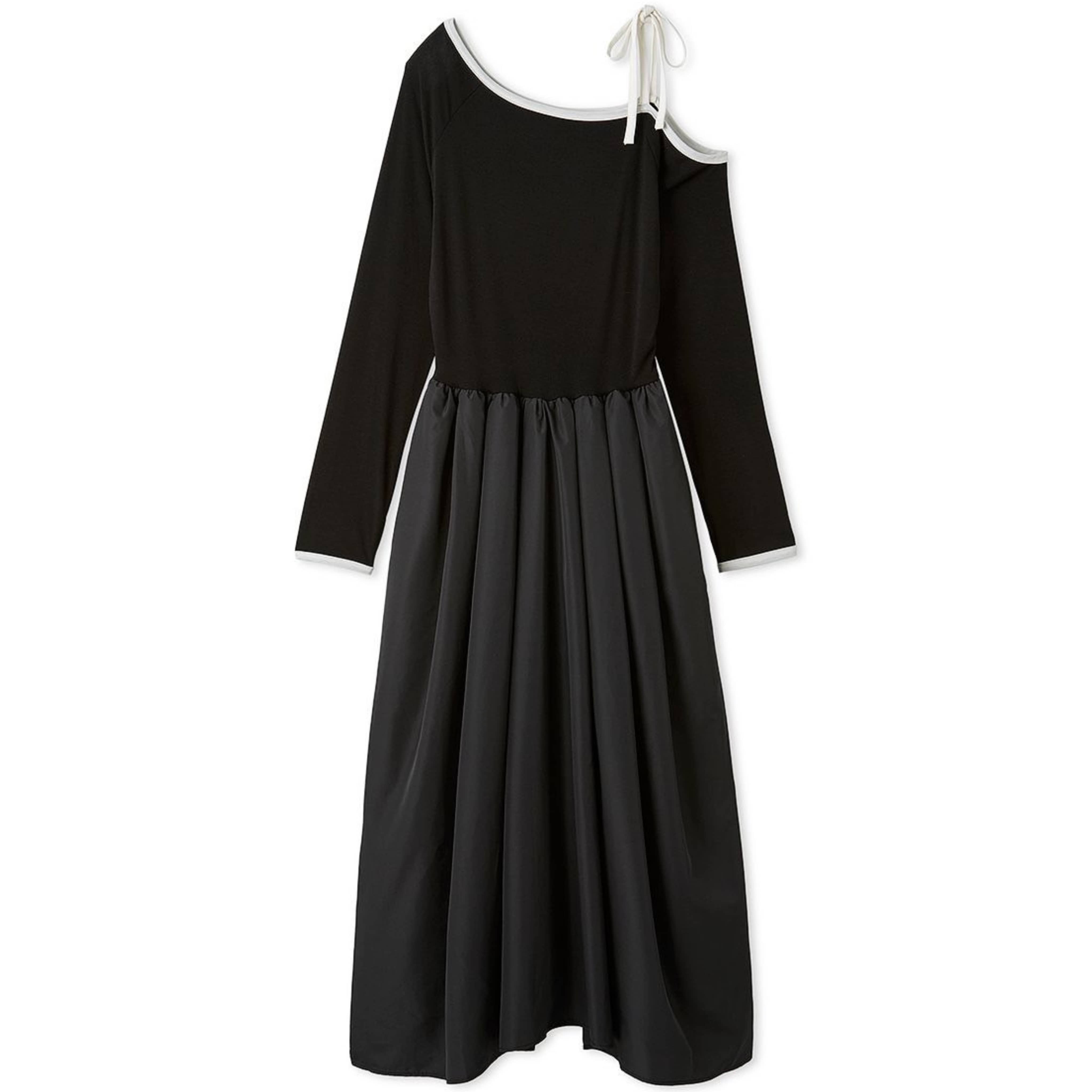 ロングスリーブカットタフタワンピース BLK F