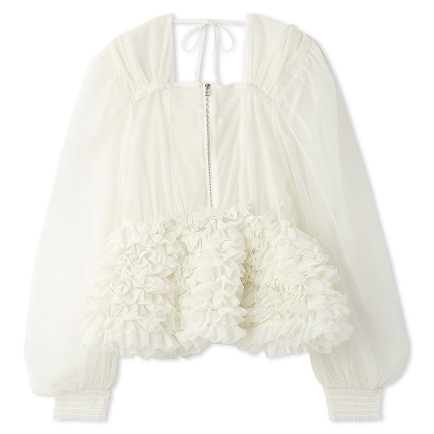 チュールフリルペプラムブラウス IVR F