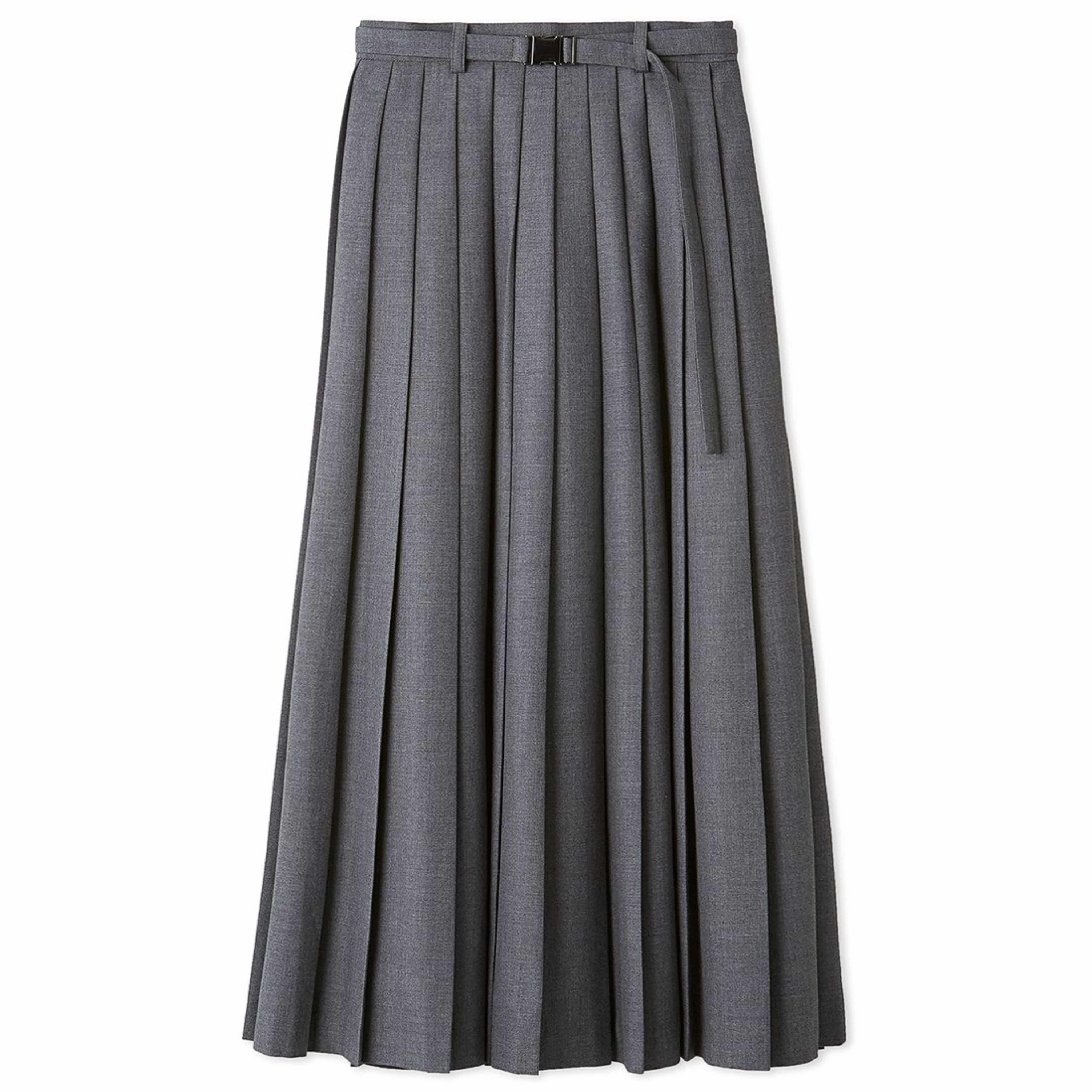 ベルト付きスリットプリーツスカート GRY F