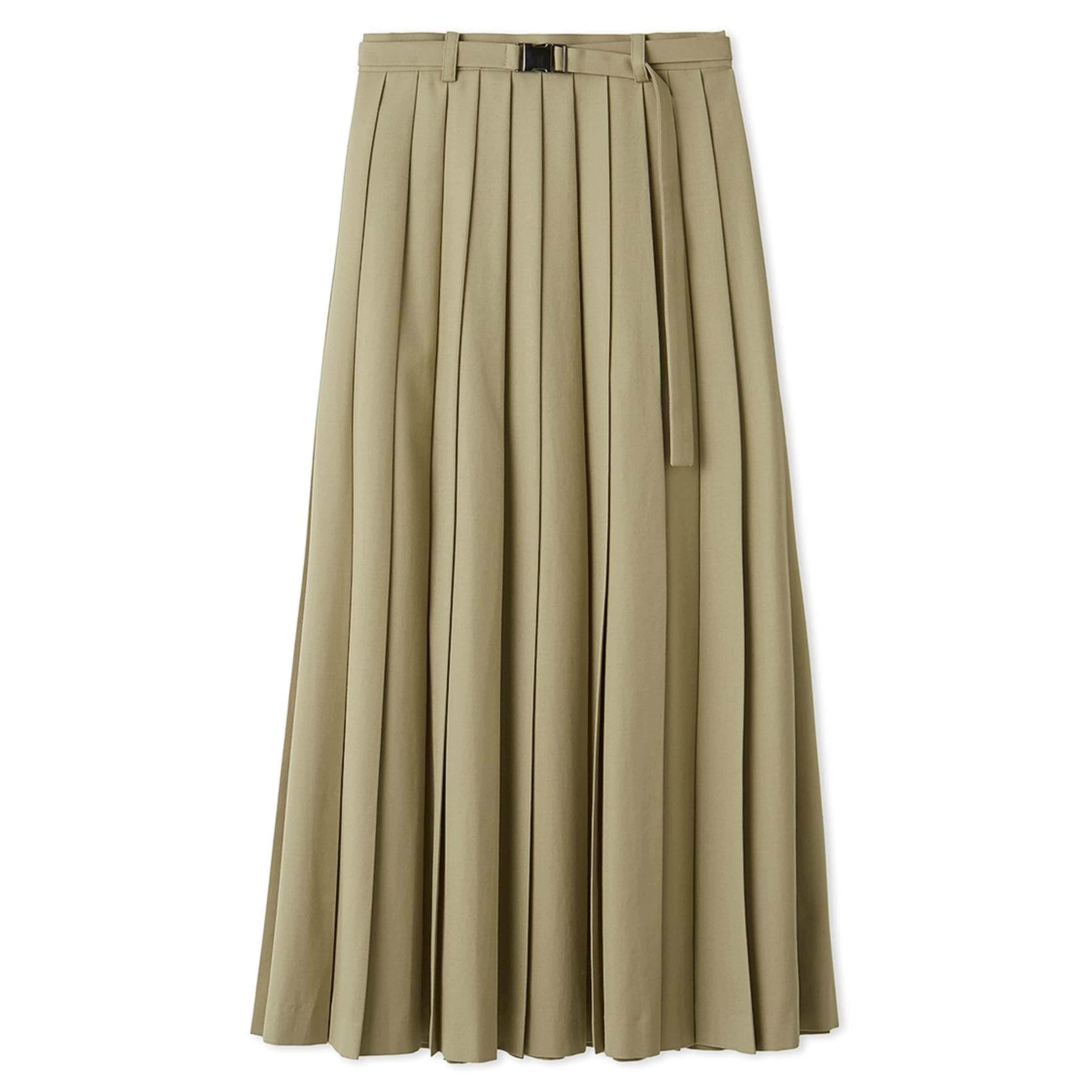 ベルト付きスリットプリーツスカート BRG F
