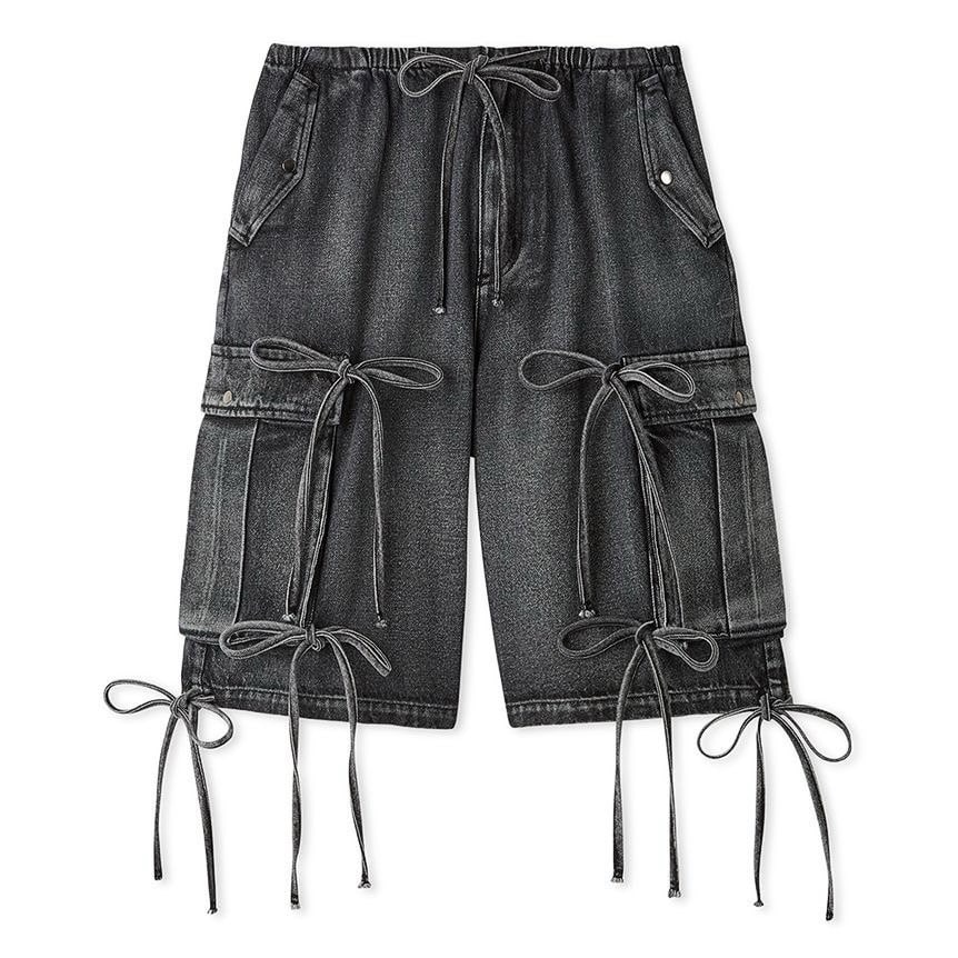 リボンディテールハーフカーゴパンツ BLK F