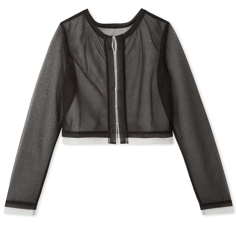 バイカラーシアーカーディガン BLK F