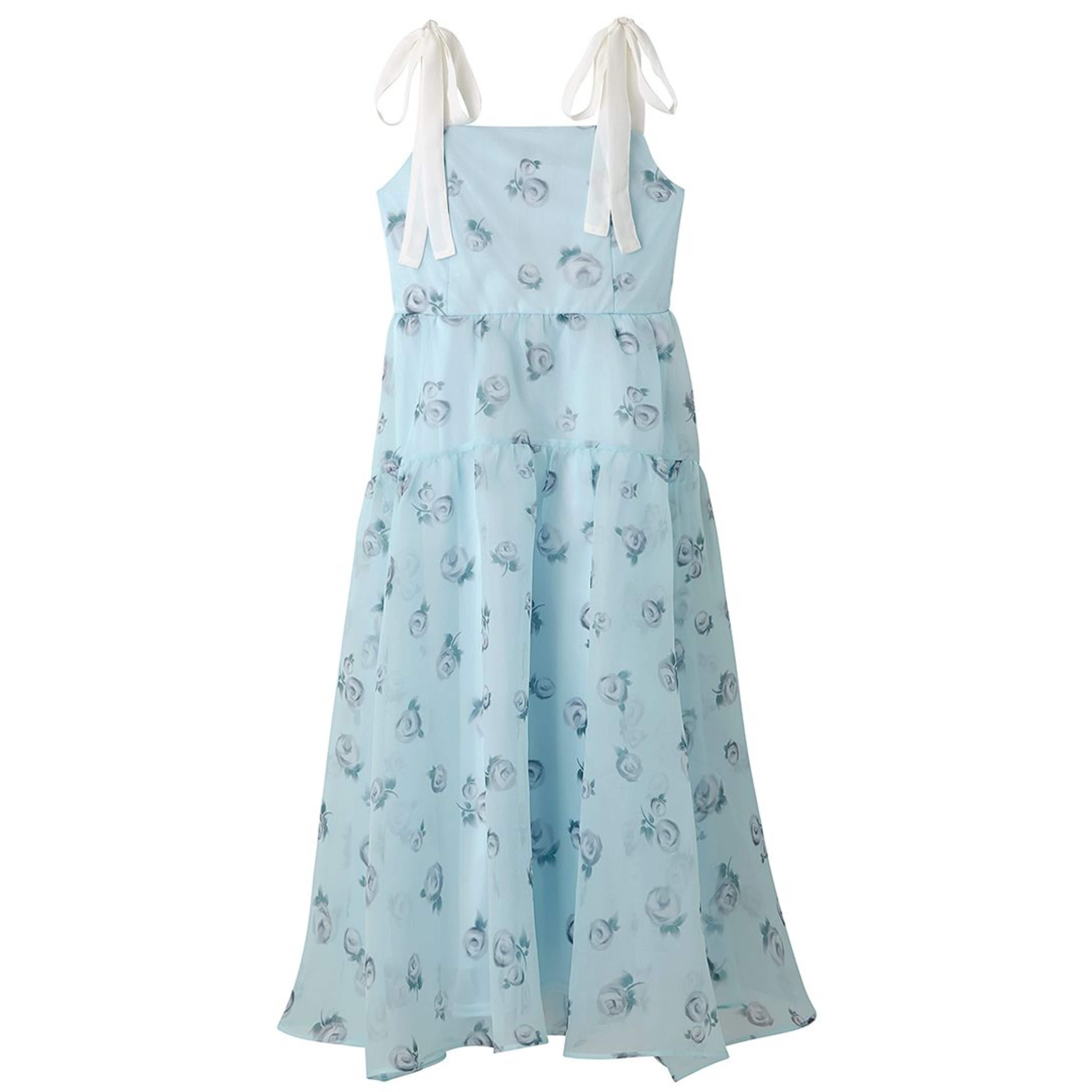 ぼかしフラワーリボンワンピース LBLU F