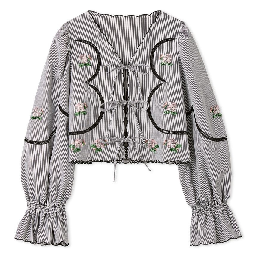 ビーズ刺繍スカラップブラウス CHECK F