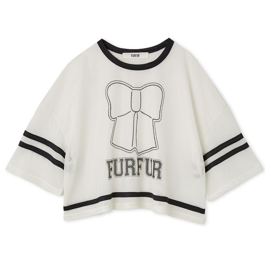 リボンロゴプリントメッシュTシャツ WHT F