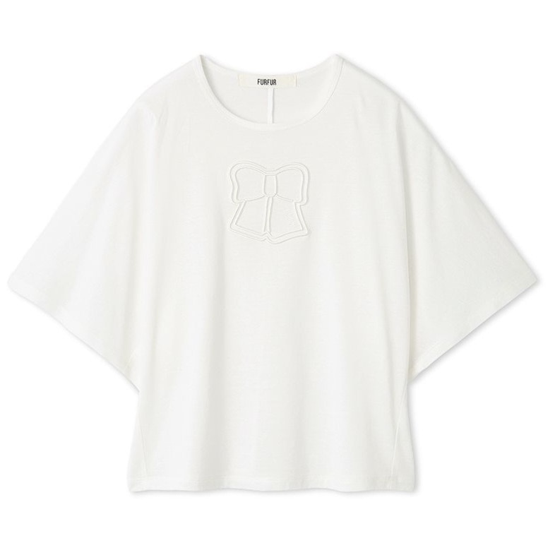 リボンロゴ刺繍ワイドスリーブTシャツ OWHT F